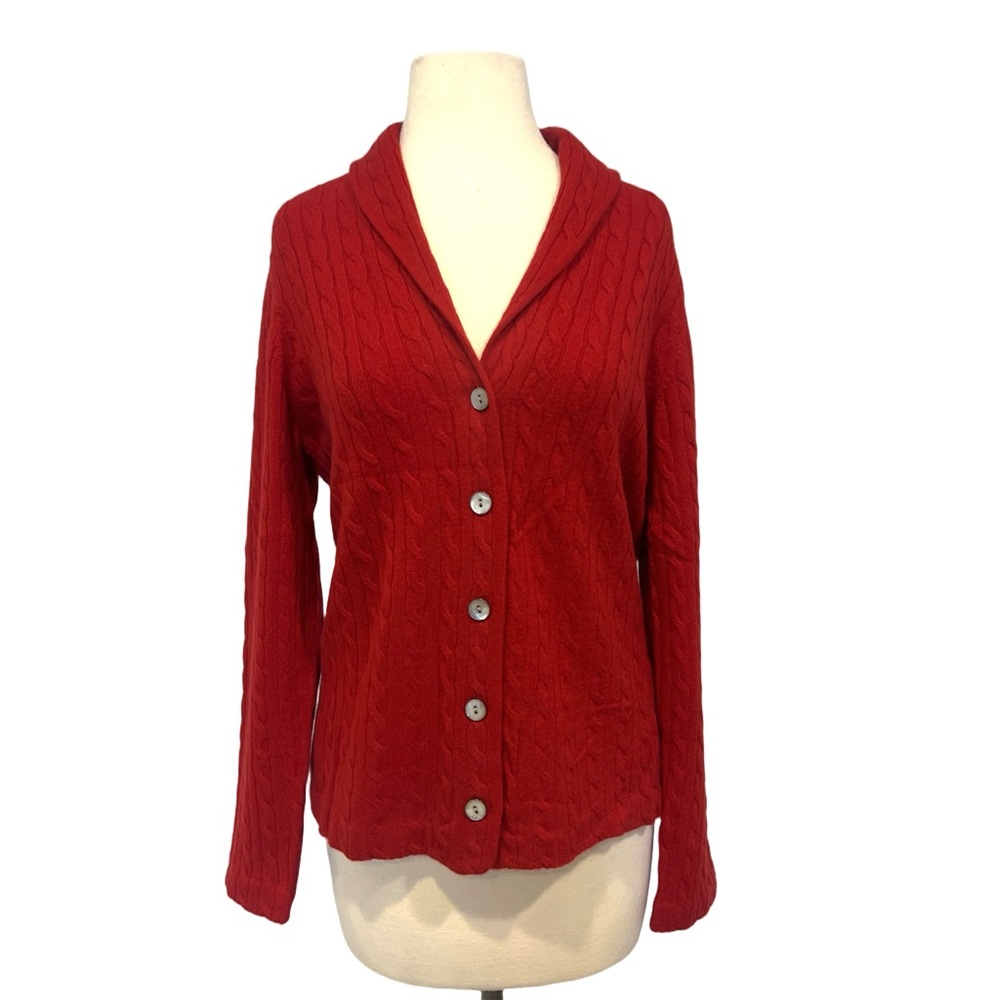 Charter Club 2 ply Cashmere Red Cable knit Cardigan -NWOT - Picture 2 of 9